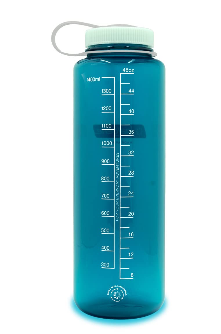 Nalgene Sustain Tritan BPA-Free Water Bottle Made with Material Derived from 50% Plastic Waste  48 OZ  Wide Mouth  Trout